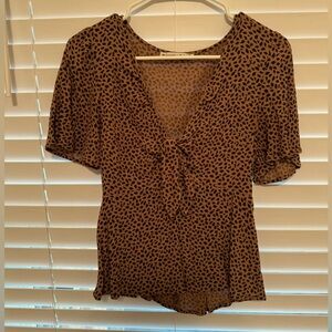 Abercrombie & Fitch Brown Dot Tie Front Blouse